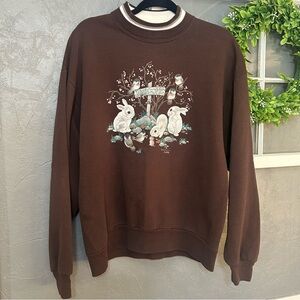 Vintage Brown mock neck crewneck women’s large Sweater Bunny graphic